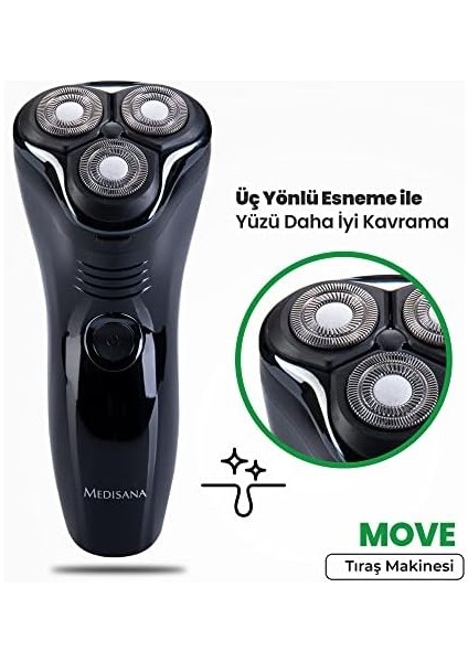 Medisana MD-7803 Move Çift Yönlü Kablolu Kablosuz Tıraş Makinası Siyah