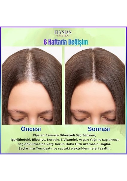 Elysian Essence Biberiyeli Saç Serumu 2'li Set Hızlı Uzama Etkili ve Dökülmeye Karşı - Organik Argan Yağı, Vitamin E, Keratin modelleri
