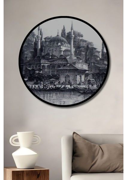 Dekoratif Ahşap Yuvarlak Çerçeve Görünümlü Tablo Osmanlı Camii Kıyısı