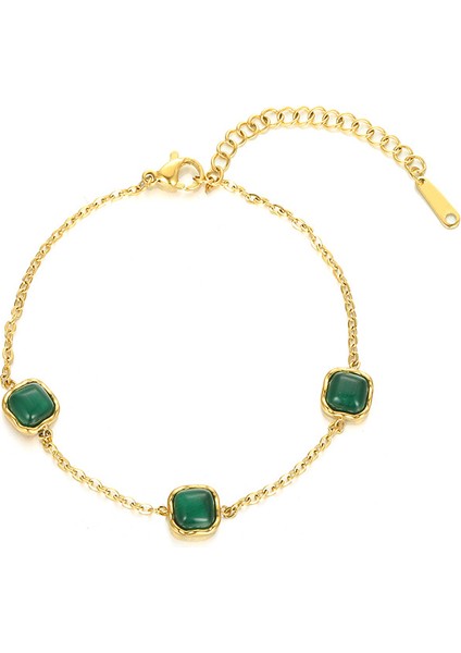 YUANYING-YHAS-B095 Yeşil Taşlı Altın Rengi Paslanmaz Çelik Bileklik (Yurt Dışından)