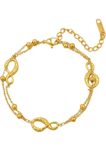 YUANYING-CH477 Altın 8 Rakamı Çift Katmanlı Paslanmaz Çelik Bileklik (Yurt Dışından)