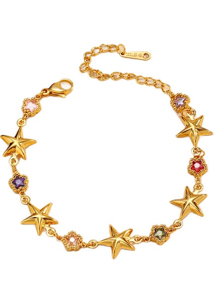 Yuanying-Altın Beş Köşeli Zirkonyum Paslanmaz Çelik Bileklik (Yurt Dışından)