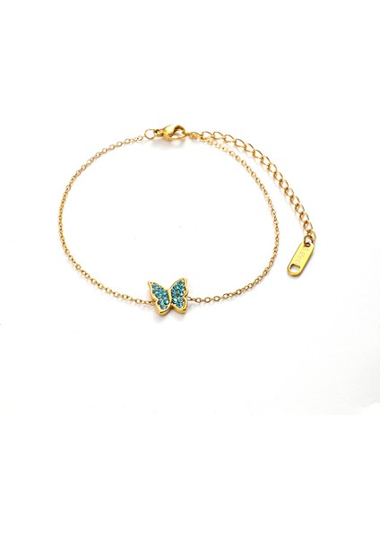 Yuanying-Yhch-17 Altın Zirkonyum Kelebek Paslanmaz Çelik Bileklik (Yurt Dışından)