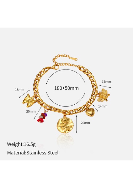 YUANYING-CH1190-1 Altın Kelebek, Arı ve Çiçek Paslanmaz Çelik Bileklik (Yurt Dışından) fiyatları