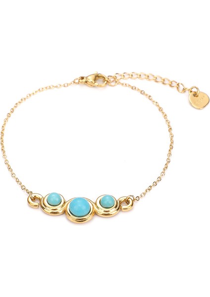 YUANYING-JC1573 Altın Tonlarında Yeşil Taşlı Paslanmaz Çelik Bileklik (Yurt Dışından)