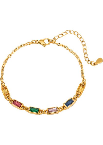 YUANYING-CH862 Altın Tonlarında Renkli Kristal Işlemeli Paslanmaz Çelik Bileklik (Yurt Dışından)