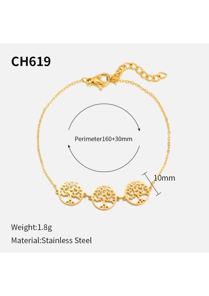 YUANYING-CH619 Altın Hayat Ağacı Paslanmaz Çelik Bileklik (Yurt Dışından) fiyatları