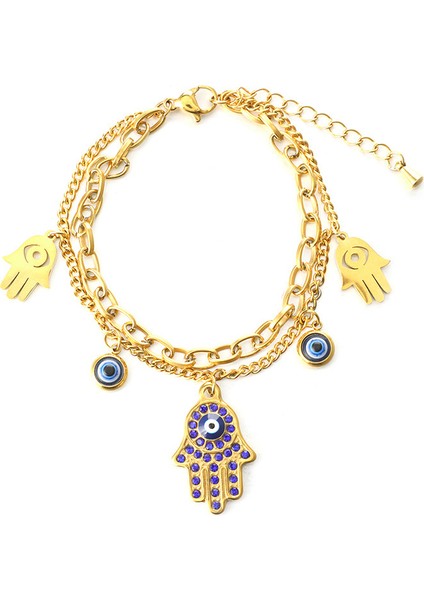 YUANYING-CH1008 Altın Çift Katmanlı Şeytan Gözü Paslanmaz Çelik Bileklik (Yurt Dışından)