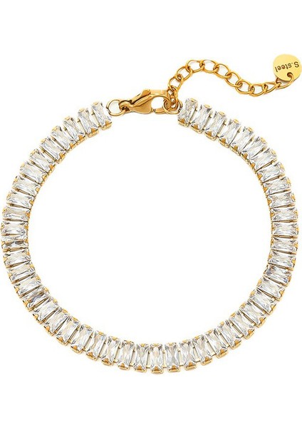 YUANYING-CH486 Altın Kare Zirkon Kaplama Paslanmaz Çelik Bileklik (Yurt Dışından)