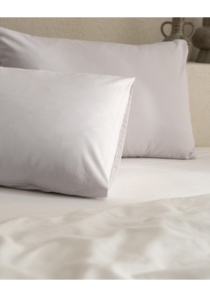 Manon %100 Pamuk Ranforce Düz 2'li Yastık Kılıfı Seti - Taş