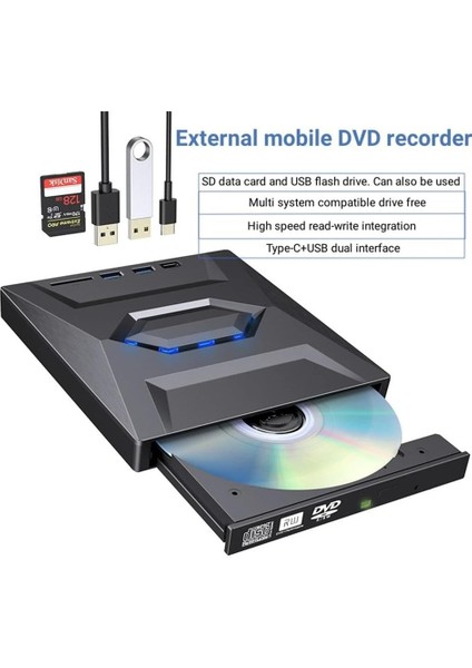 5in1 Harici USB 3.0 ve Type-C Dvd-Rom Dvd-Rw Optik Sürücü, USB ve Type C Kablolu, Pc, Tablet, DVD Player, Çizgili Metal Tasarım Ultra Slim CD Rom Okuyucu CV250 fiyatları