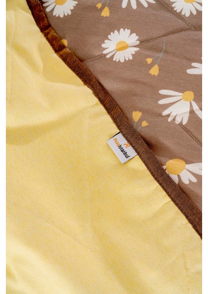 Kahve Papatyalı Çift Kişilik Pamuklu Kapitone Pike & Yatak Örtüsü