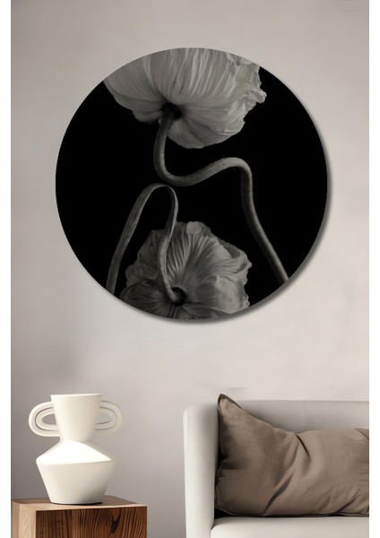 Dekoratif Ahşap Yuvarlak Tablo Gümüş Gelincik