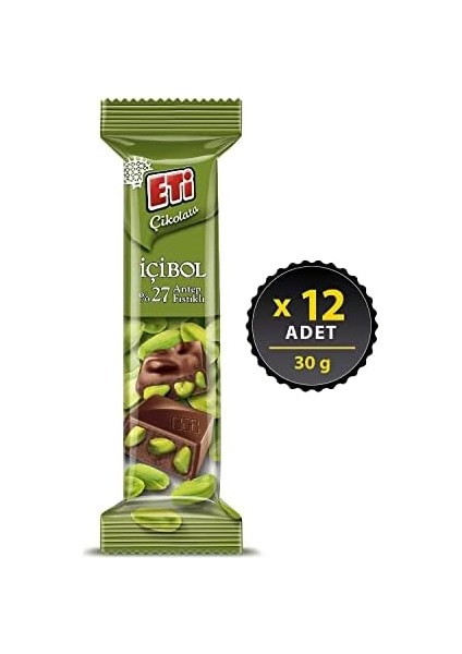 Eti Çikolata Içibol Antep Fıstıklı Çikolata 30 G x 12 Adet