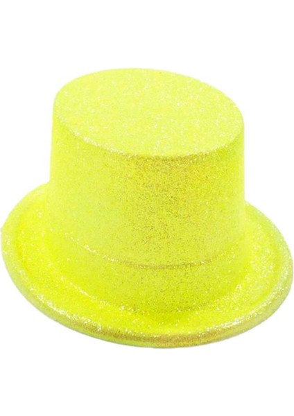 Floresan Sarı Renk Simli Uzun Fötr Melon Şapka 12 cm