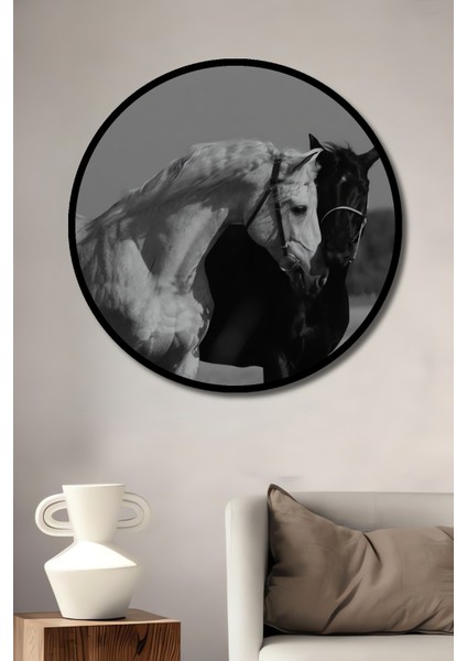 Dekoratif Ahşap Yuvarlak Çerçeve Görünümlü Tablo Gölge Dostluk