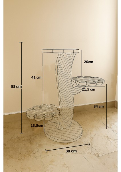 3 Raflı Ahşap Çiçeklik Yaprak Görünümlü Raf Saksılık fırsatları