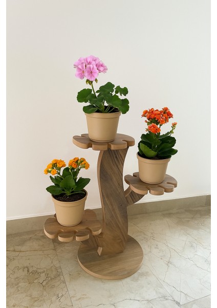 3 Raflı Ahşap Çiçeklik Yaprak Görünümlü Raf Saksılık indirimleri