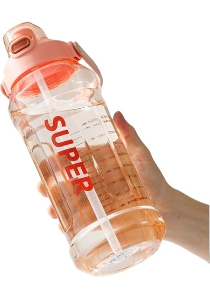 2000ML Açık Spor Fitness Ekstra Kapasiteli Çift Içme Pipetli Plastik Bardak (Yurt Dışından)