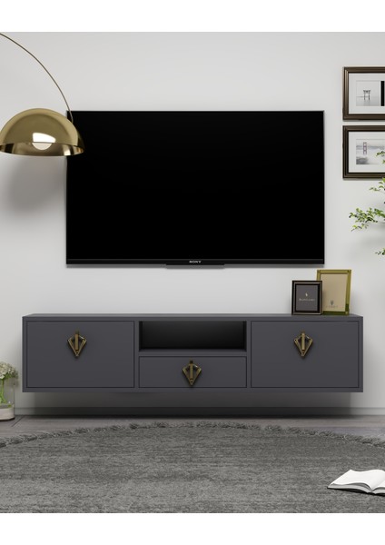1316DROPCT-32 Duvara Montaj Tv Sehpası Antrasit-Altın indirimleri