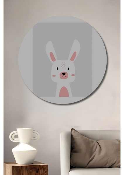 Dekoratif Ahşap Yuvarlak Tablo Sevimli Tavşan