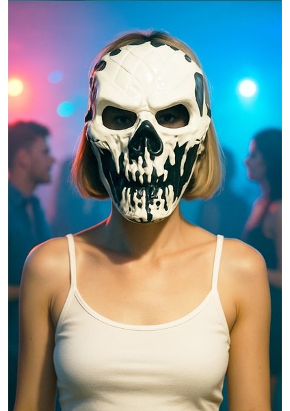 Halloween Maske Iskelet Kuru Kafa Siyah Beyaz