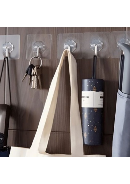 6 Adet Şeffaf Yapışkanlı Duvar Askısı – Kendinden Yapışkanlı Güçlü Kanca