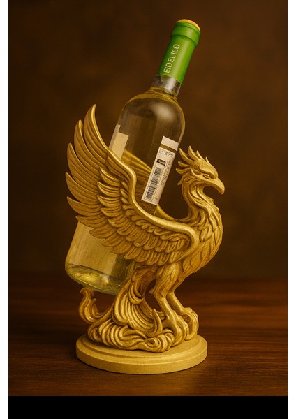 Altın Renkli Anka Kuşu Dekoratif Şişe Tutucu ve Masaüstü Aksesuar