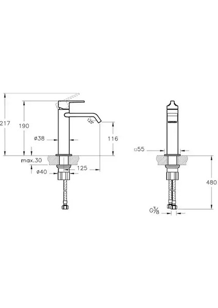 Suit A4281639 Lavabo Bataryası, Üstten Kumandalı, Parlak Siyah