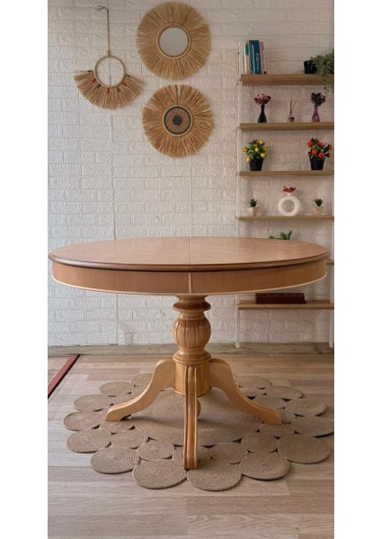 Concept Baba Ayaklı Masa Ahşap Yuvarlak Naturel Renkli Açılır Masa (Çap 120 Cm)