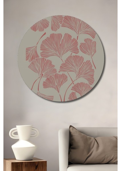 Dekoratif Ahşap Yuvarlak Tablo Pembe Yapraklar