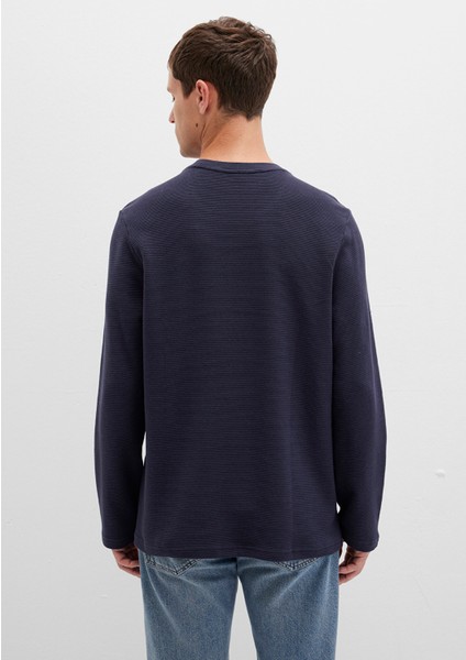 Uzun Kollu Dokulu Lacivert Tişört 064622-26828