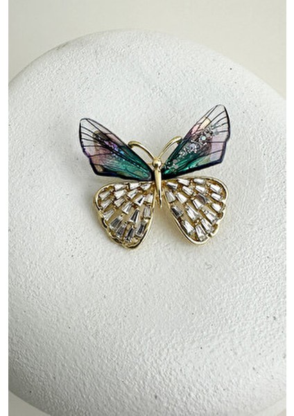 Taşlı Sedefli Kelebek Broş Lila Renkli Kadın Aksesuar Tek Ebat Zarif Tasarım