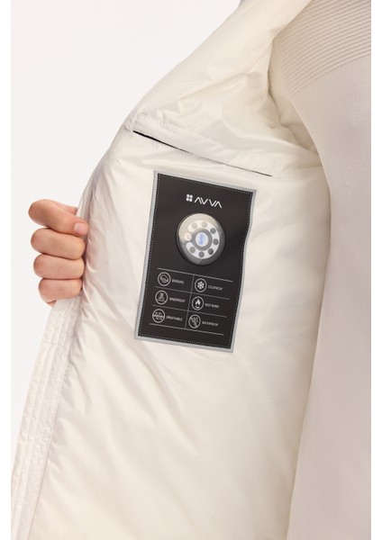 Erkek Beyaz Kapüşonlu Su İtici Rüzgar Geçirmez Şişme Regular Fit Mont B006082