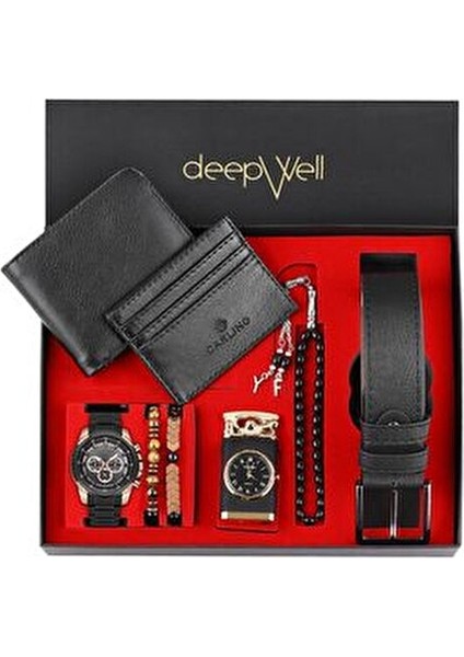 Erkek Kol Saati Seti Kişiye Özel Çakmak Tesbih Kemer Cüzdan Bileklik Siyah fiyatları