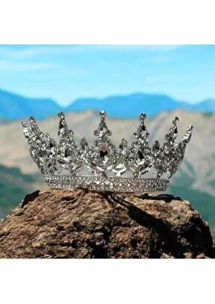 Sabek Bujiteri Doğum Günü Taçı Metal Kral Tacı 12 cm Beyaz Renk Kadın Kullanımı İçin