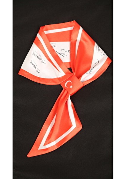 Kravat Eşarp Atatürk İmzalı Kırmızı Türk Bayrağı Desenli Kadın Aksesuarı fiyatları