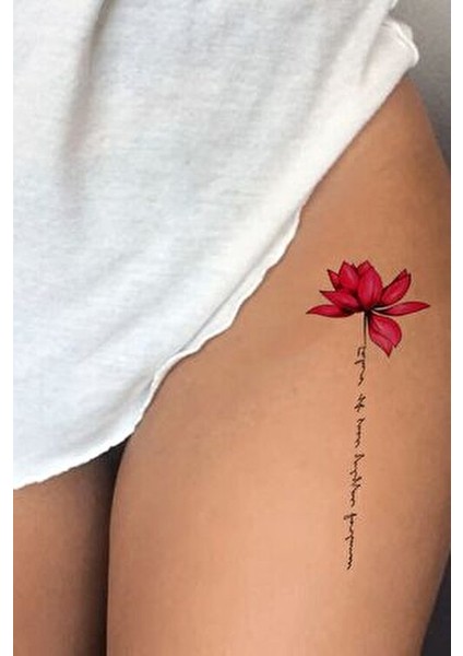 Renkli Lotus Temalı Geçici Dövme Su Transferli 9x19 cm Pembe Desenli indirimleri