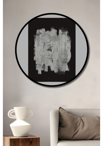 Dekoratif Ahşap Yuvarlak Çerçeve Görünümlü Tablo Soyut Sanat Başlangıcı