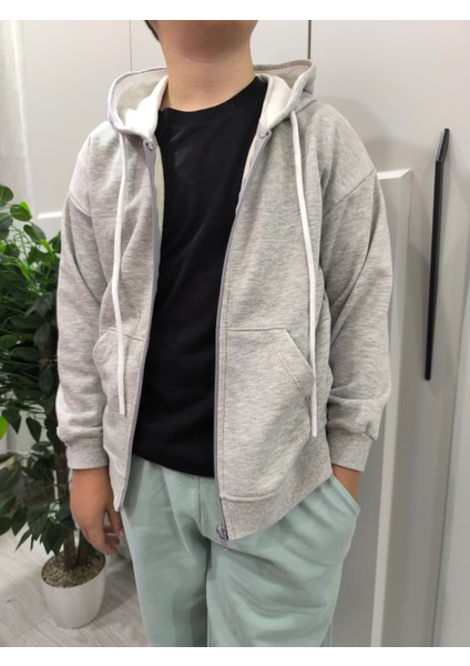 Yüksek Kalite Kapüşonlu ve Fermuarlı Pamuklu Unisex Çocuk Sweatshirt