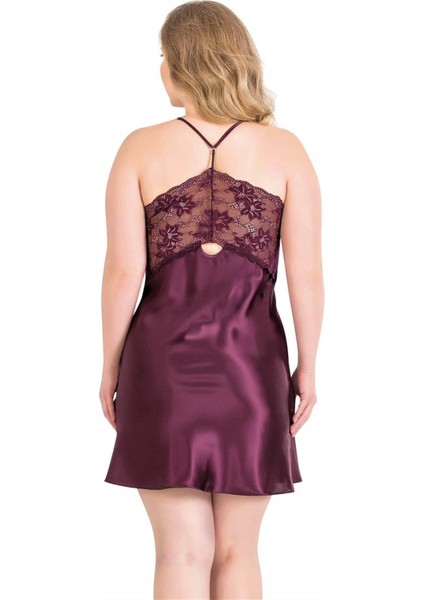 Büyük Beden Mürdüm Kısa Saten Gecelik fırsatları