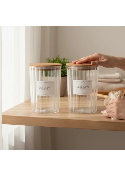 Ahşap Kapaklı Oval Çizgili Deterjan Renkliler ve Deterjan Beyazlar Kavanozu 2200ML fiyatları