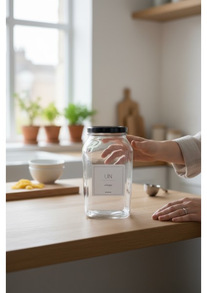 Un Kavanozu Cam Siyah Kapak 3000ml