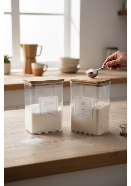 Ahşap Kapaklı Dekoratif Un Ve Şeker Kavanozu/Kutusu