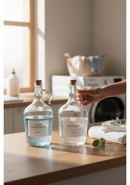 Dekoratif Mantar Kapaklı Softener ve Liquid Detergent Şişesi 1500 Ml(1.5 Litre)