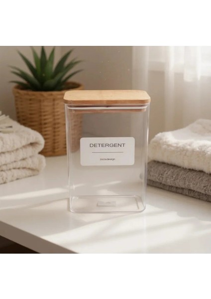 Zeze Design Ahşap Kapaklı Suya Dayanıklı Beyaz Deterjan Kutusu – Minimalist Etiketli, Modern ve Kolay Temizlenir fiyatları