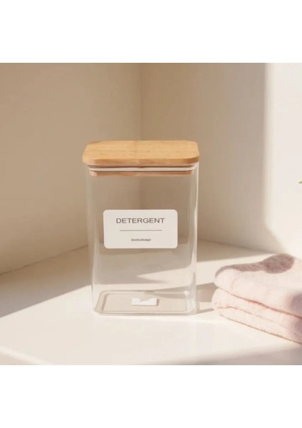Zeze Design Ahşap Kapaklı Suya Dayanıklı Beyaz Deterjan Kutusu – Minimalist Etiketli, Modern ve Kolay Temizlenir modelleri