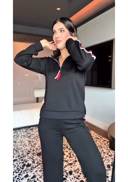 Kadın Uzun Kollu Fermuarlı Viskon Iki Iplik Bluz ve Pantolon Ikili Takım fiyatları