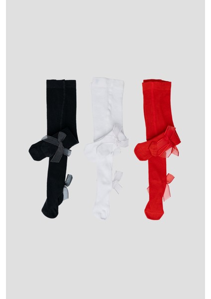 3 Adet Kurdele Aksesuarlı Pamuklu Kız Çocuk ve Bebek Külotlu Çorap fiyatları