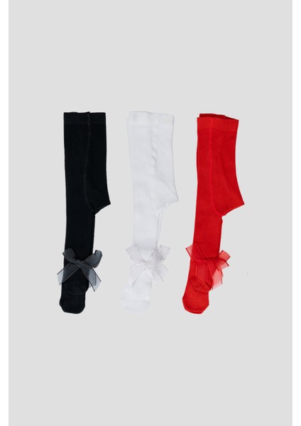 3 Adet Kurdele Aksesuarlı Pamuklu Kız Çocuk ve Bebek Külotlu Çorap fırsatları